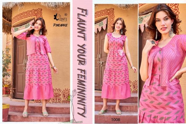 Kinti Pineapple Rayon Designer Long Kurti With Jacket Collection